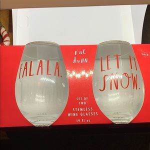 Rae Dunn Christmas stemless wine glasses